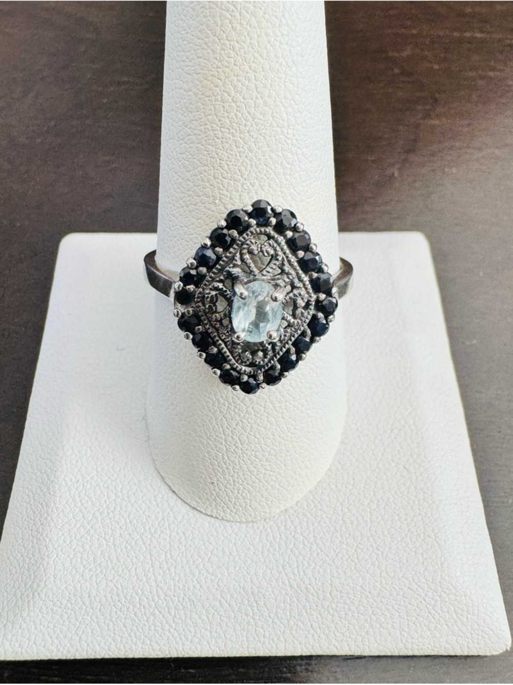 Vintage Sterling Silver Halo Ring Ornate Statement Design size 10